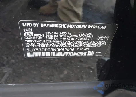 2022 BMW X3 xDrive30I from USA, damaged, VIN 5UX53DP03N9K52496